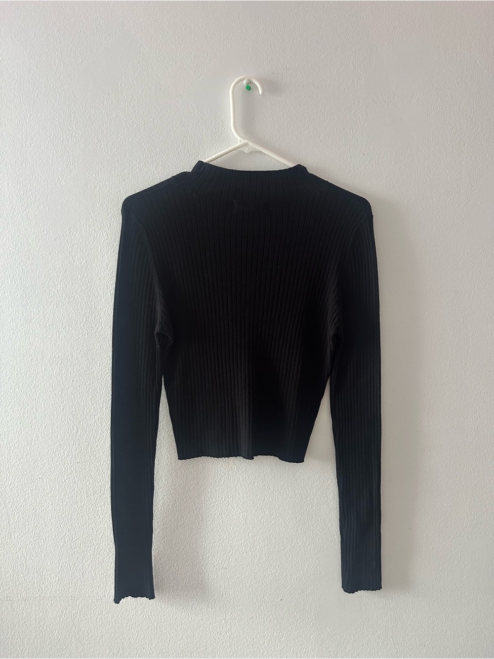 Black Ribbed Long-Sleeve Mock Neck Top